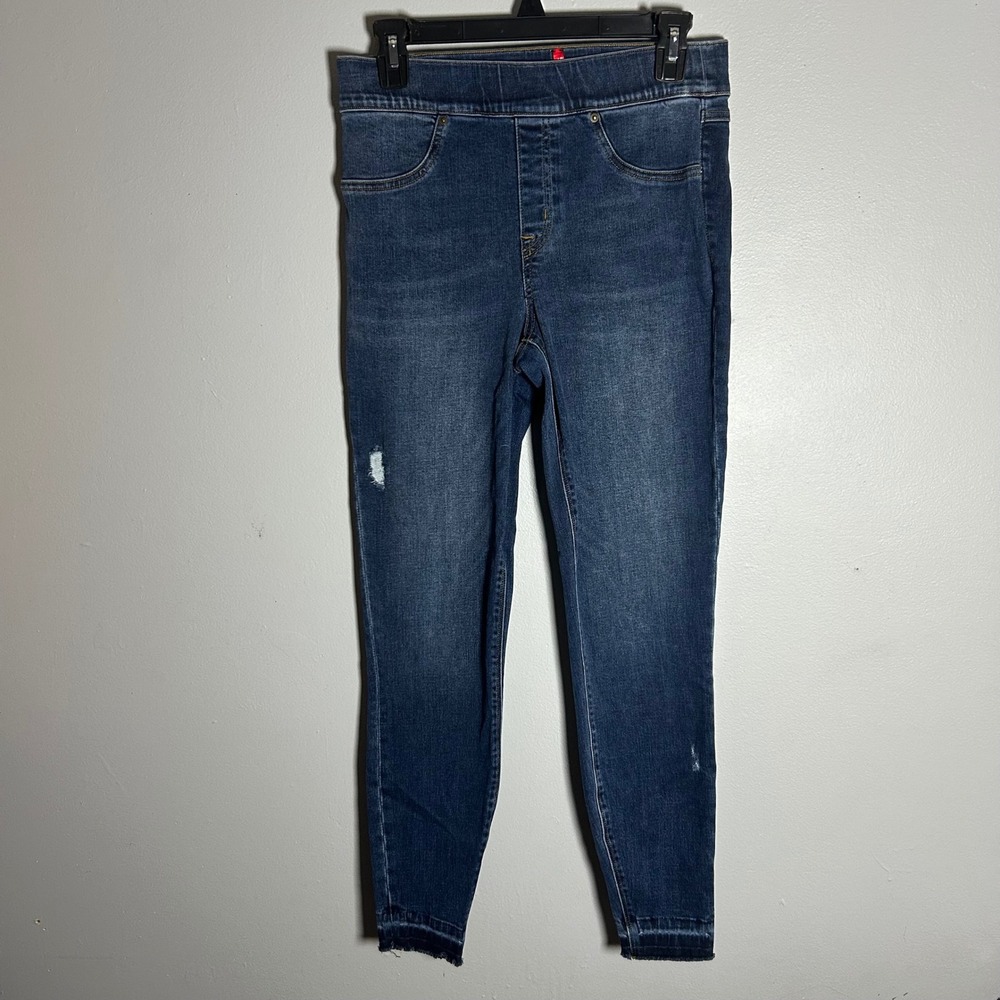SPANX Women's Medium M Denim Leggings Jeans Distressed Frayed Hem